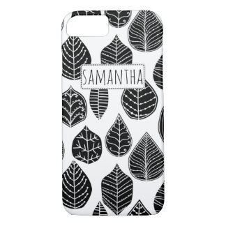 Black and white leaves pattern and name iPhone 8/7 case