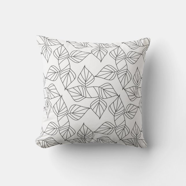 Black and white leaves. throw pillow (Front)