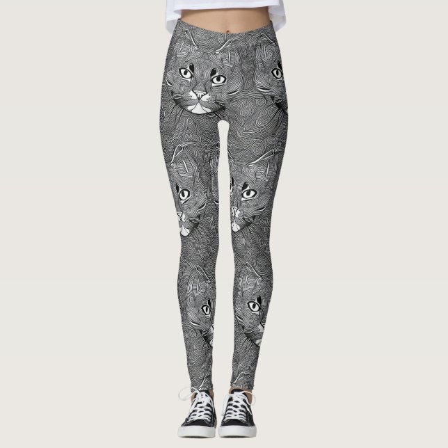 Black and White leggings for Cat Lovers (Front)