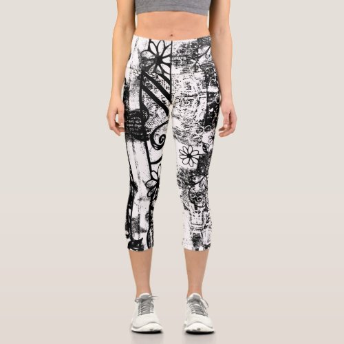 Black And White Leggings with Printed Graffiti Art