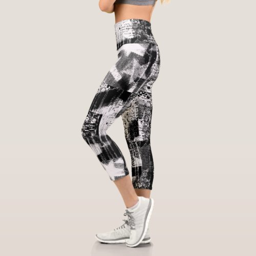 Black And White Leggings with Printed Graffiti Art