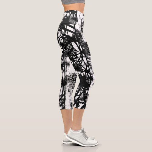 Black And White Leggings with Printed Graffiti Art