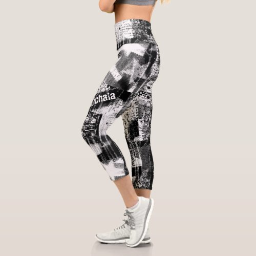 Black And White Leggings with Printed Graffiti Art