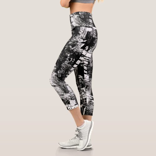 Black And White Leggings with Printed Graffiti Art