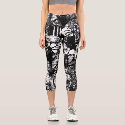 Black And White Leggings with Printed Graffiti Art