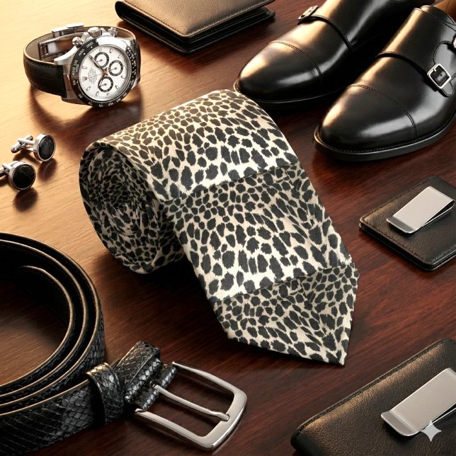 Black and White Leopard Animal  Print Tie (Classic leopard. black and white. The tie that defines a well-dressed man.)