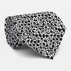 Black and white leopard cheetah pattern neck tie