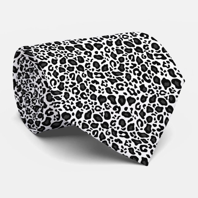 Black and white leopard cheetah pattern neck tie (Rolled)