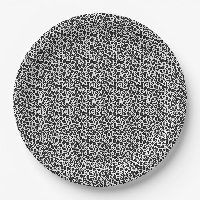 Black and white leopard cheetah pattern paper plates (Front)