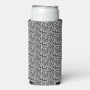 Black and white leopard cheetah pattern seltzer can cooler