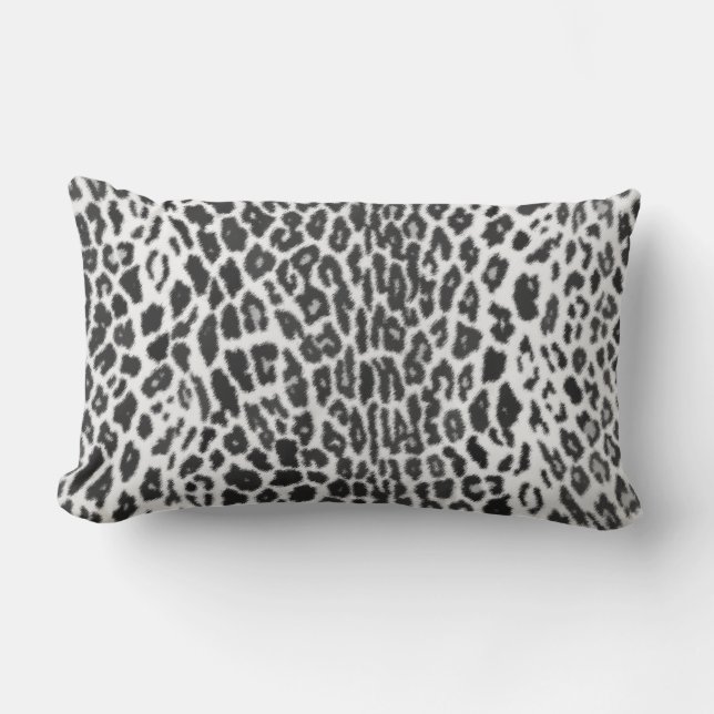Black and White - Leopard Faux Animal Print Lumbar Pillow (Front)