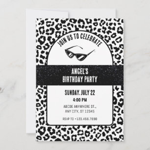 Black and white Leopard glitter birthday Invitation
