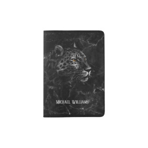 Black And White Leopard Marble Monogram Passport Holder