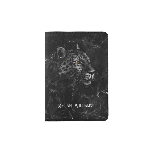 Black And White Leopard Marble Monogram  Passport Holder (Front)