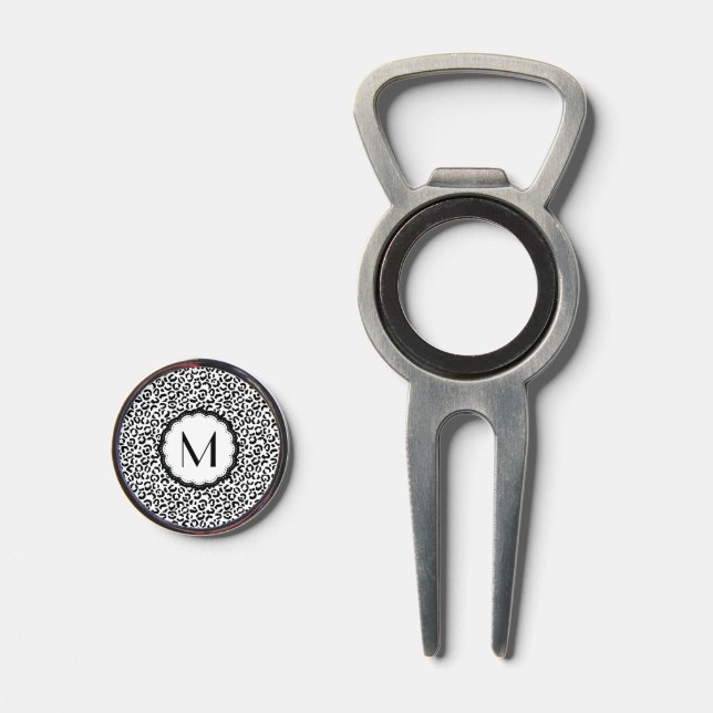 Black and White Leopard Monogram Divot Tool (Front (Open))