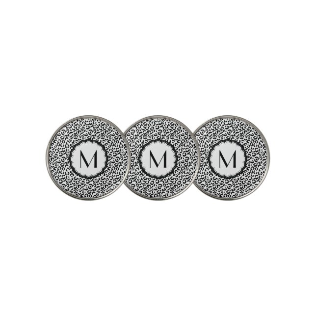 Black and White Leopard Monogram Golf Ball Marker (3 Up)
