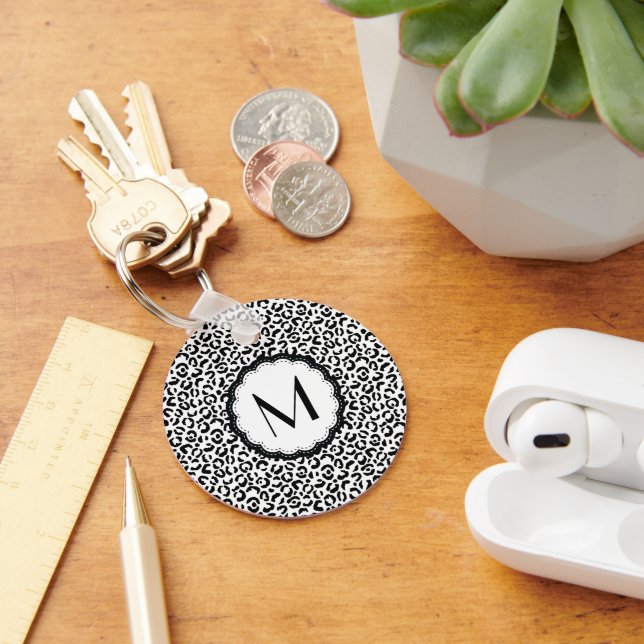 Black and White Leopard Monogram Keychain (Desk)