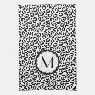 Black and White Leopard Monogram Kitchen Towel