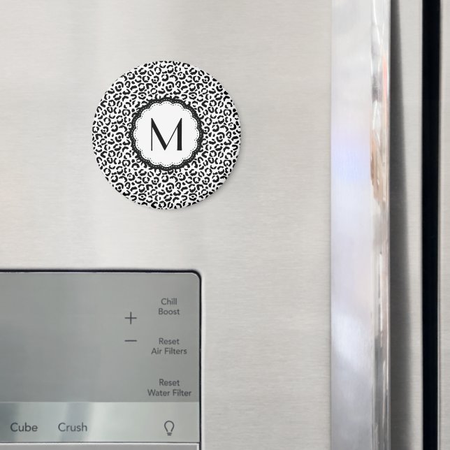 Black and White Leopard Monogram Magnet (In Situ (Fridge))