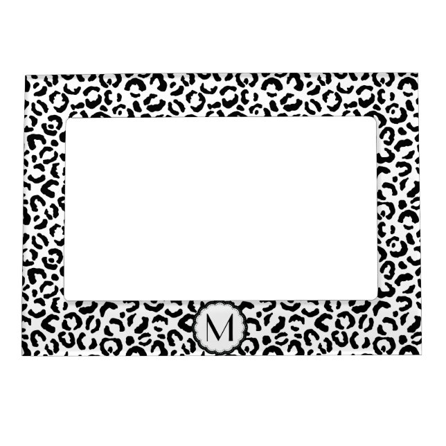 Black and White Leopard Monogram Magnetic Frame (Front)