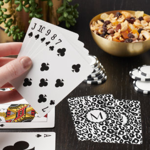 Black and White Leopard Monogram Poker Cards