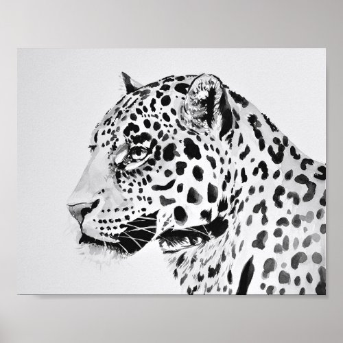 Black and White Leopard Painting Poster