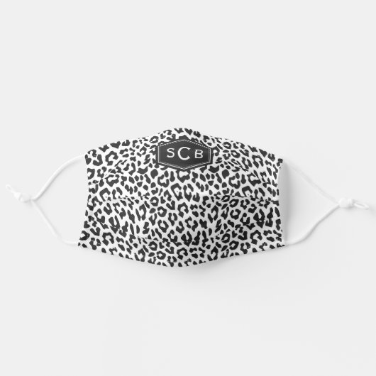 Black And White Leopard Pattern 3 Initial Monogram Adult Cloth Face Mask (Front, Unfolded)