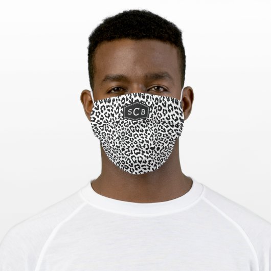 Black And White Leopard Pattern 3 Initial Monogram Adult Cloth Face Mask (Worn)