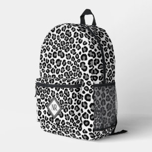  Black and White Leopard Pattern Cheetah Monogram Printed Backpack