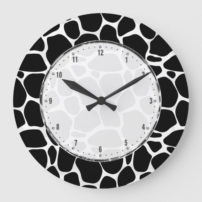 Black And White Leopard Pattern Large Clock (Front)