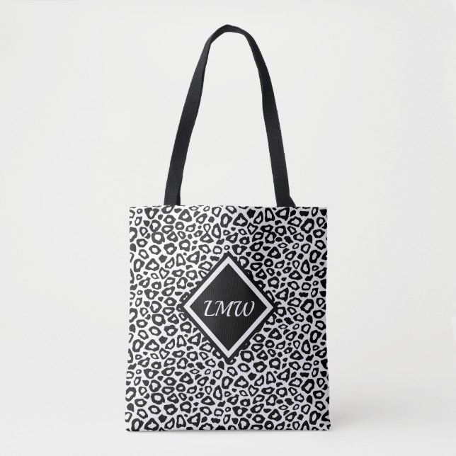 Black and White Leopard Pattern - Monogram   Tote Bag (Front)