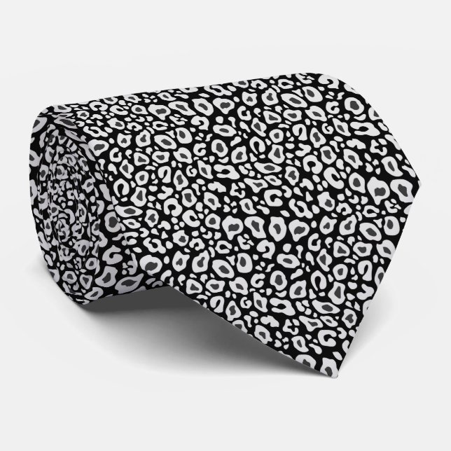 Black and white leopard pattern neck tie (Rolled)