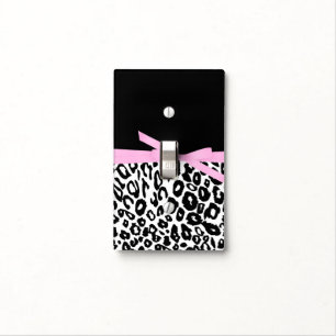 Black and White Leopard Pink Bow Light Switch Cover