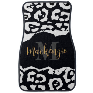 Black and White Leopard Print Car Floor Mat
