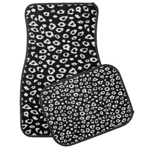 Black and White Leopard Print Car Floor Mat