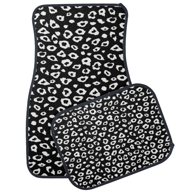 Black and White Leopard Print Car Floor Mat (Set)