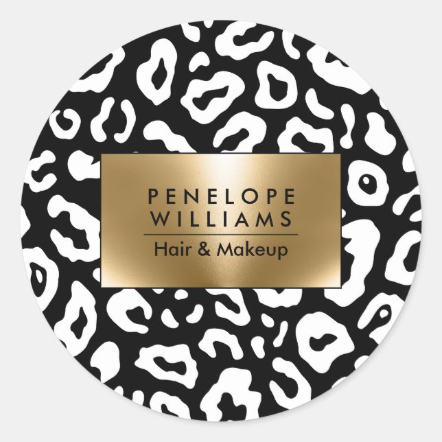 Black and White Leopard Print Classic Round Sticker (Front)