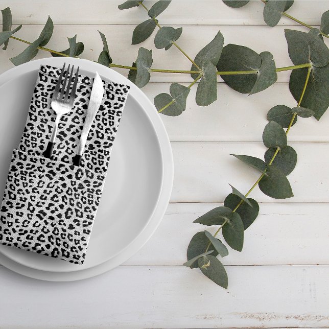 Black and White Leopard Print Cloth Napkin (Leopard Print Black and White Duvet Cover Cloth Napkin by Looly Elzayat
)