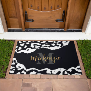 Black and White Leopard Print Doormat