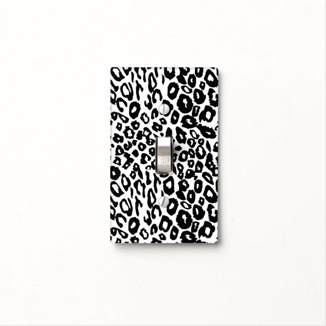 Black and White Leopard Print Light Switch Cover (In Situ)