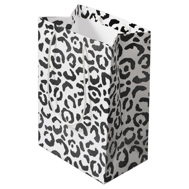 Black and  White Leopard Print          Medium Gift Bag (Back Angled)