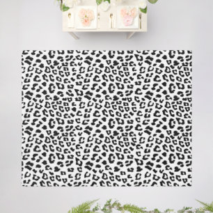 Black and White Leopard Print Outdoor Rug