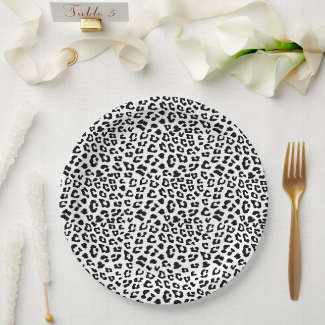 Black and White Leopard Print Paper Plates (Wedding)