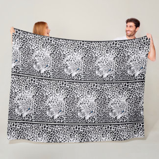 Black and White Leopard Print Pattern Fleece Blank Blanket