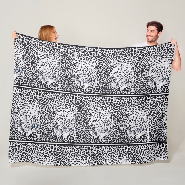 Black and White Leopard Print Pattern Fleece Blank Blanket (In Situ)