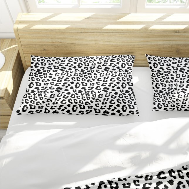 Black and White Leopard Print Pillow Case (Leopard Print Black and White Pillow Case by Looly Elzayat
)
