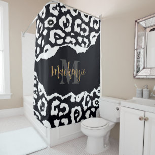Black and White Leopard Print Shower Curtain