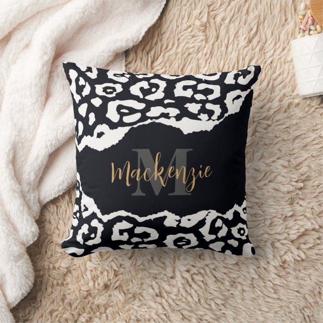 Black and White Leopard Print Throw Pillow (Blanket)