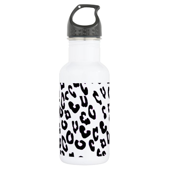 Black And White Leopard Print Water Bottle (Front)