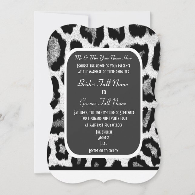 Black and white leopard print wedding invitation (Front)